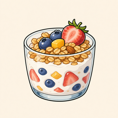 Iogurte com frutas e granola